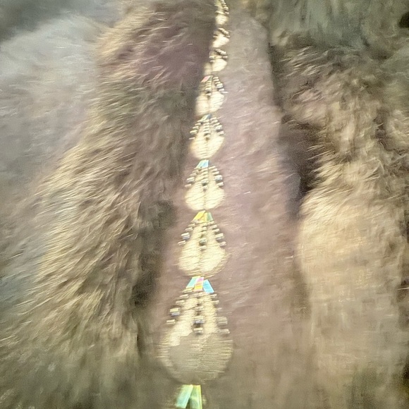 Vintage Black Fur-Trimmed Embellished Button Cardigan Sweater Size Large - Picture 9 of 11